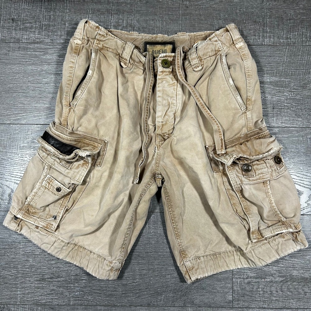 Vintage Ruehl No 925 Mens Tan Cotton Distressed Cargo Shorts Size 30